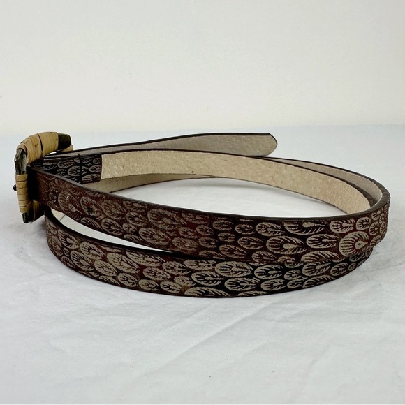 Chico's Vintage Metallic Feather Brown Leather Belt - Picture 2 of 7